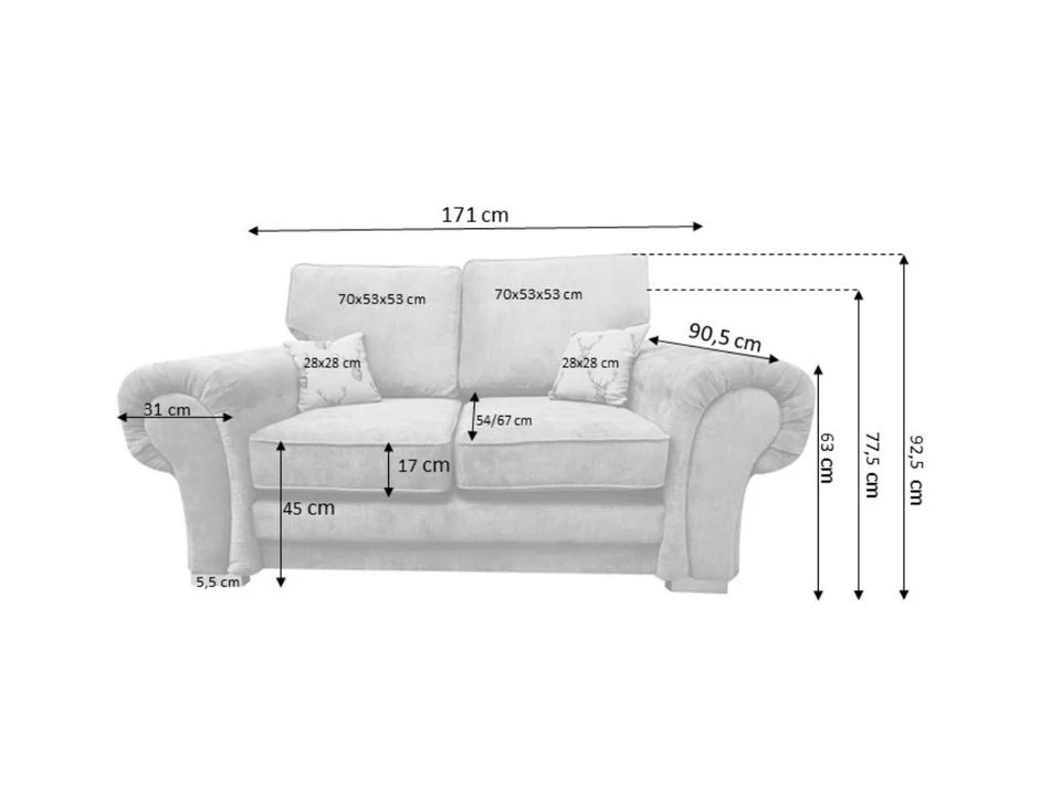 Verona 3+2 Sofa Size Chart 1